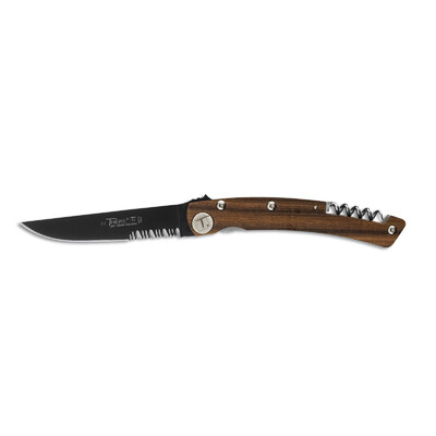 Claude Dozorme CD.129.55N - 9.5cm Black Stainless Steel Pocket Knife (Rosewood Handle & Corkscrew)
