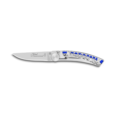 Claude Dozorme CD.142.33 - 9cm Eifel Series Stainless Steel Pocket Knife (Liner Lock, Blue Mesh Handle)