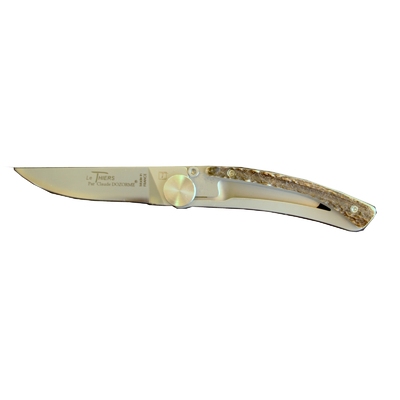 Claude Dozorme CD.142.79 - 9cm Dressed Series Stainless Steel Pocket Knife (Liner Lock, Stag Horn Handle)