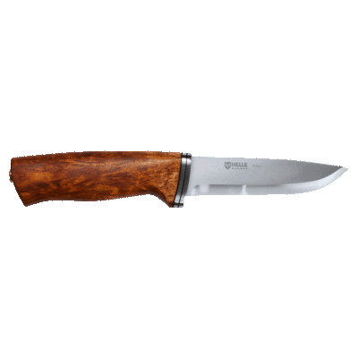 Helle-Alden -105mm Sandvik 12C27 Stainless Steel (Curly Birch Handle with Leather Sheath)