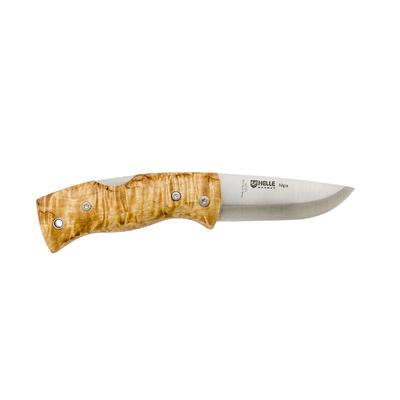 Helle-Nipa - 69mm Sandvik 12C27 Stainless Steel Folding Knife (Curly Birch Handle with Clip)