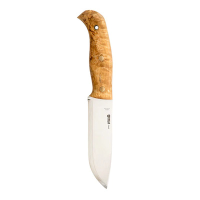 Helle-Nord - 147mm Sandvik 14C28N Stainless Steel Knife (Curly Birch Handle with Leather Sheath)