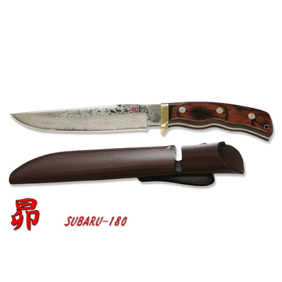 Kanetsune KB553 - 180mm  Stainless Steel Subaru Hunting Knife  (Mahogony Handle with Leather Sheath)