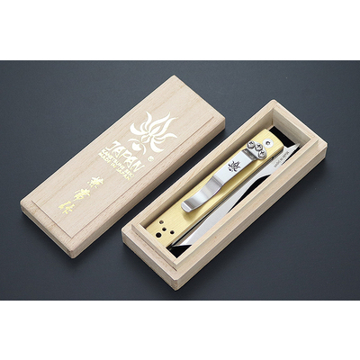 Kanetsune KB561 - 72mm Stainless Steel Tansuku Tou Folding Knife (Brass Handle - Packed in Wooden Box)