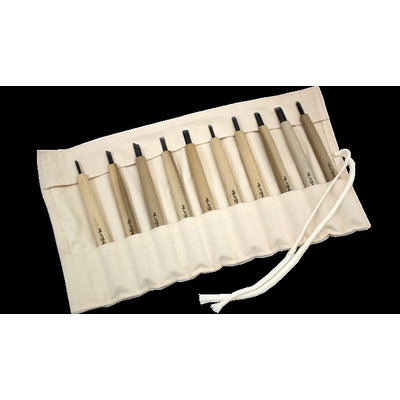 Kanetsune KBW10 - Carbon Steel Wood Carving Set - Set of 10 (Magnolia Wood Handle in a Cloth Wrap)