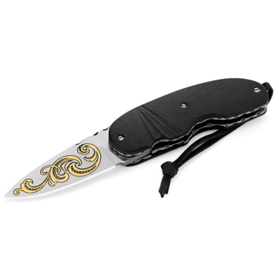 Maserin M387Kt - 60mm Stainless Steel Folding Knife with 24 Krt Gold Engraving (Ebony Handle)