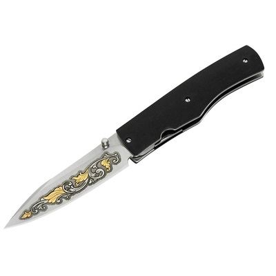 Maserin M392Kt - 78mm Stainless Steel Folding Knife with 24 Krt Gold Engraving (Ebony Handle)