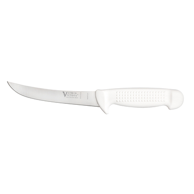 Victory Knives 270015115 - 2.5mm x 15cm Stainless Steel Curved Boning Knife (White Plastic Handle)