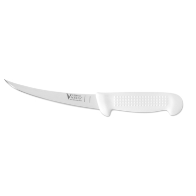 Victory Knives 372015115 - 2mm x 15cm Stainless Steel Flexible Narrow Curved Boning Knife (White Plastic Handle)