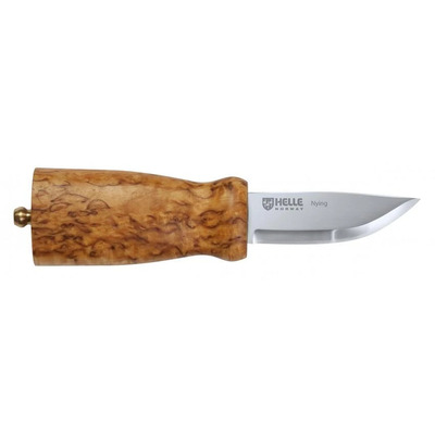 Helle-Nying - 70mm Triple Laminated Stainless Steel Knife (Curly Birch Handle with Leather Sheath)