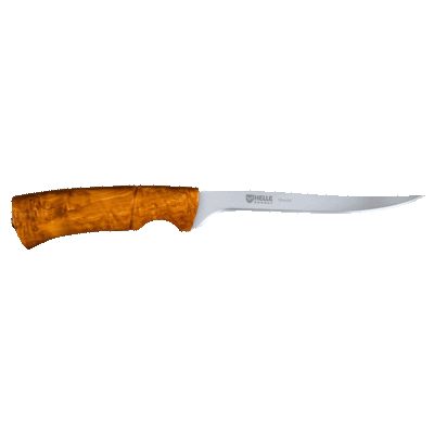 Helle-Steinbit - 153mm Flexible Stainless Steel Knife (Curly Birch Handle with Tan Coloured Sheath)