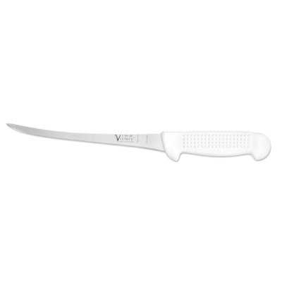 Victory Knives V215122115P - 2.5mm x 22cm Stainless Steel Thin Filleting Knife, Hang-Sell (White Plastic Handle) 