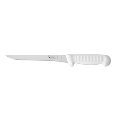 Victory Knives V250820115P - 2.5mm x 20cm Stainless Steel Straight Filleting Knife, Hang-Sell (White Plastic Handle)