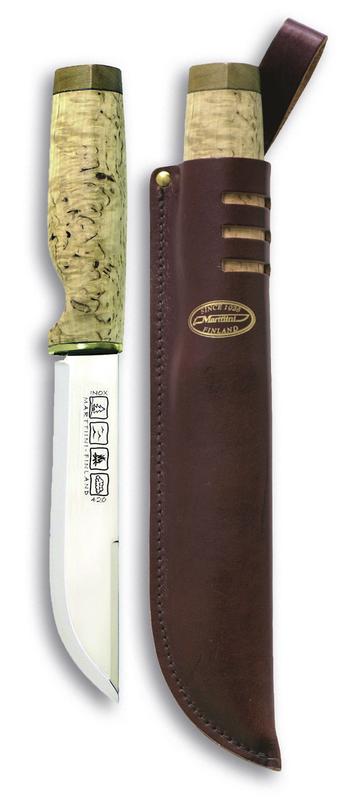 Marttiini MA543015 16cm Carbon Steel Ranger Knife (Curly Birch, Heat