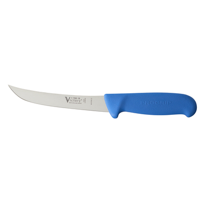 Victory Knives 170015200 - 2.5mm x 15cm Carbon Steel Curved Boning Knife (Blue Progrip Handle)