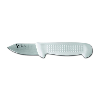 Victory Knives 260108115  - 2.5mm x 8cm Stainless Steel Single Edge Oyster Knife (White Plastic Handle)