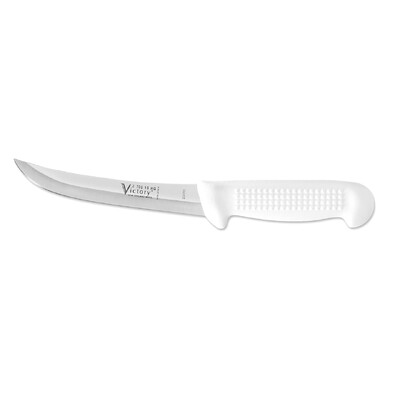 Victory 270015HG115 - 2.5mm x 15cm Stainless Steel Hollow Ground Curved Boning Knife (White Plastic Handle)