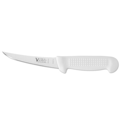 Victory Knives 272013115 - 2.5mm x 13cm Stainless Steel Narrow Curved Boning Knife (White Plastic Handle)