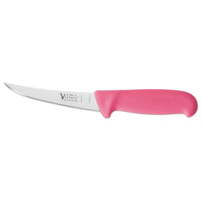 Victory Knives 272013200PK - 2.5mm x 13cm Stainless Steel Narrow Curved Boning Knife (Pink Progrip Handle)