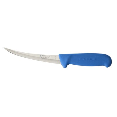 Victory Knives 272015HG200B  - 2.5mm x 15cm Stainless Steel Hollow Ground Narrow Curved Boning Knife (Blue Progrip Handle)