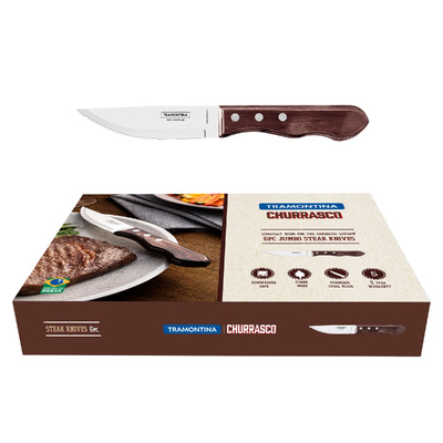 Tramontina 38201391 - 6 Piece Churrasco Jumbo Steak Knife Set (Brown Plywood Handles)