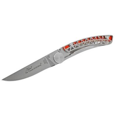 Claude Dozorme CD.142.80 - 9cm Eiffel Series Stainless Steel Pocket Knife (Liner Lock, Orange Plexiglass)