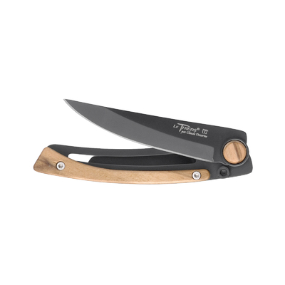 Claude Dozorme CD.142.89N - 9cm Dressed Series Teflon Stainless Steel Pocket Knife (Liner Lock, Olive Wood Handle)