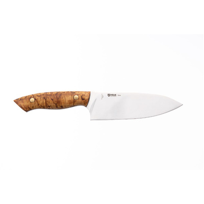 Helle-Dele 12C27 steel blade, curly birch handle, leather blade cover