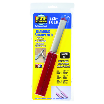 EZE-LAP EZE-591 -  Oval Foldable Diamond Sharpener (Fine 600 Grit, With Red Handle)