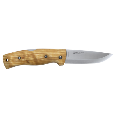Helle-Bleja - 85mm Triple Laminated Stainless Steel Folding Knife (Curly Birch Handle with Leather Sheath)