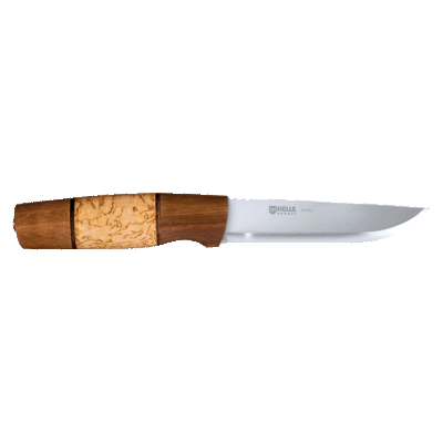 Helle-Brakar knife, 126mm triple laminated blade, tan leather sheath