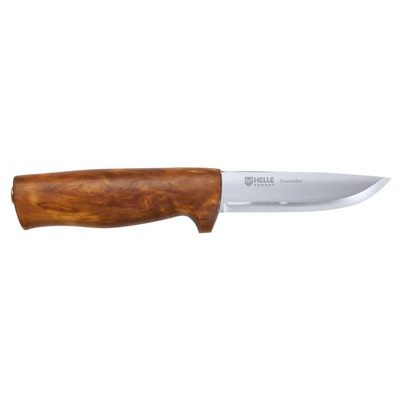 Helle-Fossekallen - 90mm, Sandvik 12C27 Stainless Steel Knife (Curly Birch Handle with Leather Sheath)