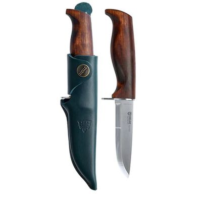 Helle-Speider - 90mm Sandvik 12C27 Stainless Steel Knife (Dark Birch Handle with Leather Sheath)