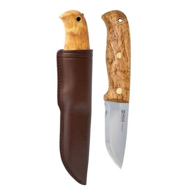Helle Wabakimi - 84mm Triple Laminated High-alloy Tool Steel Knife (Curly Birch Handle with Leather Sheath)