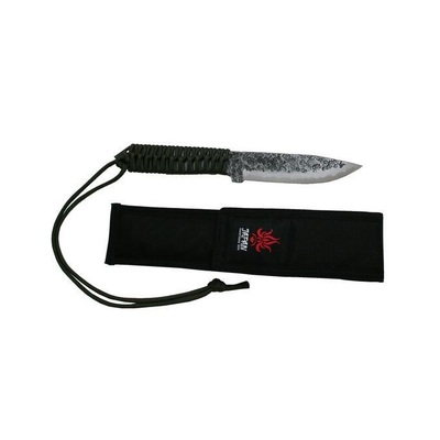 Kanetsune KB254 - 125mm Damascus Blue Steel Shu-Karasu Knife (Paracord Wrapped Handle with Nylon Sheath)