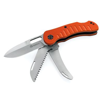 Maserin M1313G10A - 85mm Stainless Steel Jager Hunting Knife (Orange G10 Handle with Saw & Skinner)