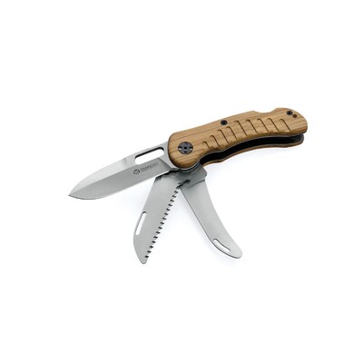 Maserin M1313OL - 85mm Stainless Steel Jager Hunting Knife (Olive Wood Handle with Saw & Skinner)