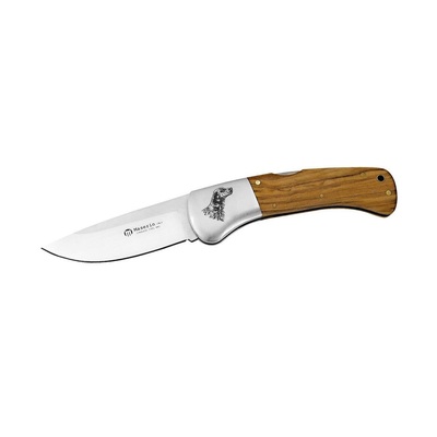 Maserin M760ICN - 90mm Stainless Steel Hunting Knife (Olive Wood Handle  with Engraved Wild Dog)