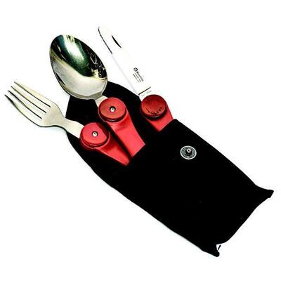 Maserin M941 - 75mm Stainless Steel Picnic Set (Folding Fork, Spoon & Serrated Knife with Red Nylon Handles)