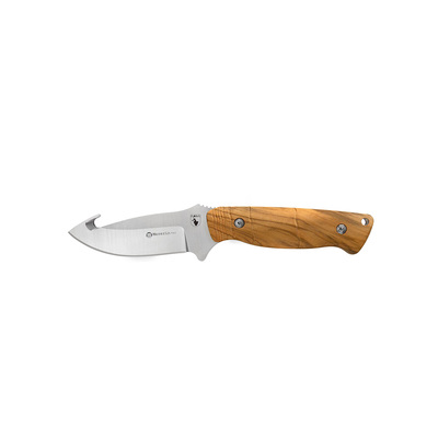 Maserin M979OL - 110mm Stainless Steel Fixed Blade Hunting Knife with Gut Hook (Olive Wood Handle)