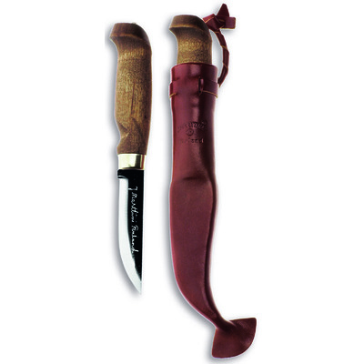 Marttiini MA127012 - 10cm  Carbon Steel Lumberjack Knife (Stained Birch Handle with Brown Leather Sheath)