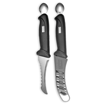 Marttiini MA175019 - 10cm Carbon Steel Fish Cleaning Knife (Black Rubber Handle with Plastic Sheath)