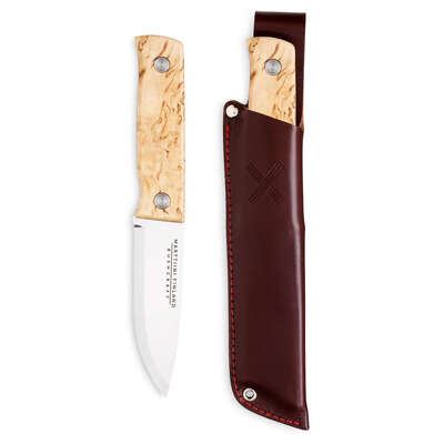 Marttiini MA352010 - 110mm Stainless Steel Tundra Knife (Waxed Curly Birch Handle with Brown Leather Sheath)