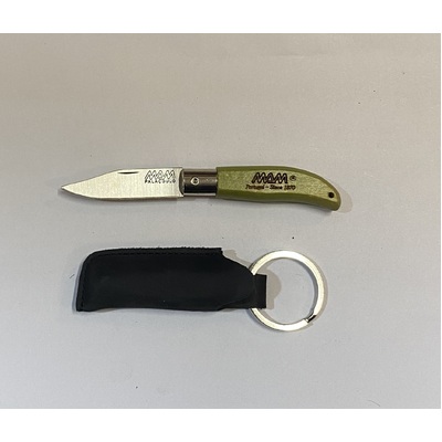 MAM_2001-GRN - 45mm Stainless Steel Iberica Pocket Knife with Keyring (Green Beech Hardwood Handle with Leather Case)