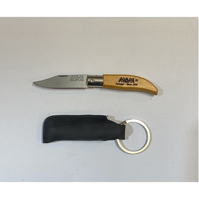 MAM_2001-YEL - 45mm Stainless Steel Iberica Pocket Knife with Keyring (Yellow Beech Hardwood Handle with Leather Case)