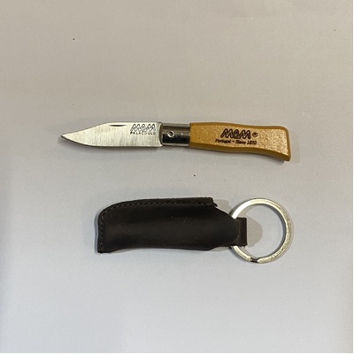 MAM_2003-YEL - 45mm Stainless Steel Douro Pocket Knife (Yellow Hardwood Beech Handle with Leather Sheath)