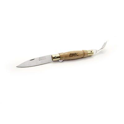 MAM_2022 - 61mm Stainless Steel Pocket Knife with Fork (Beech Hardwood Handle)
