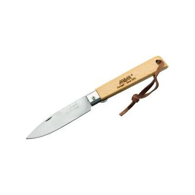 MAM_2038 - 85mm Stainless Steel Pocket Knife with Blade Lock & Leather Loop (Beech Hardwood Handle)
