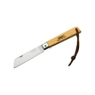 MAM_2043 - 85mm Stainless Steel Pocket Knife with Blade Lock & Leather Loop (Beech Hardwood Handle)