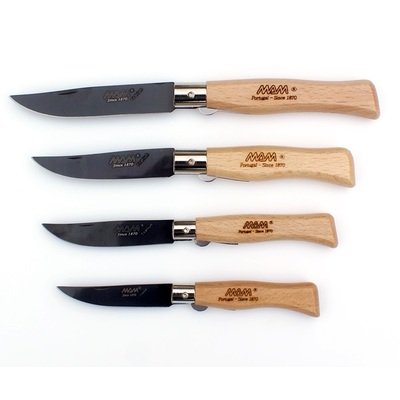 MAM_2505a - Set of 4 Black Titanium Pocket Knives, All Knives with Blade Lock (Wood Handles)